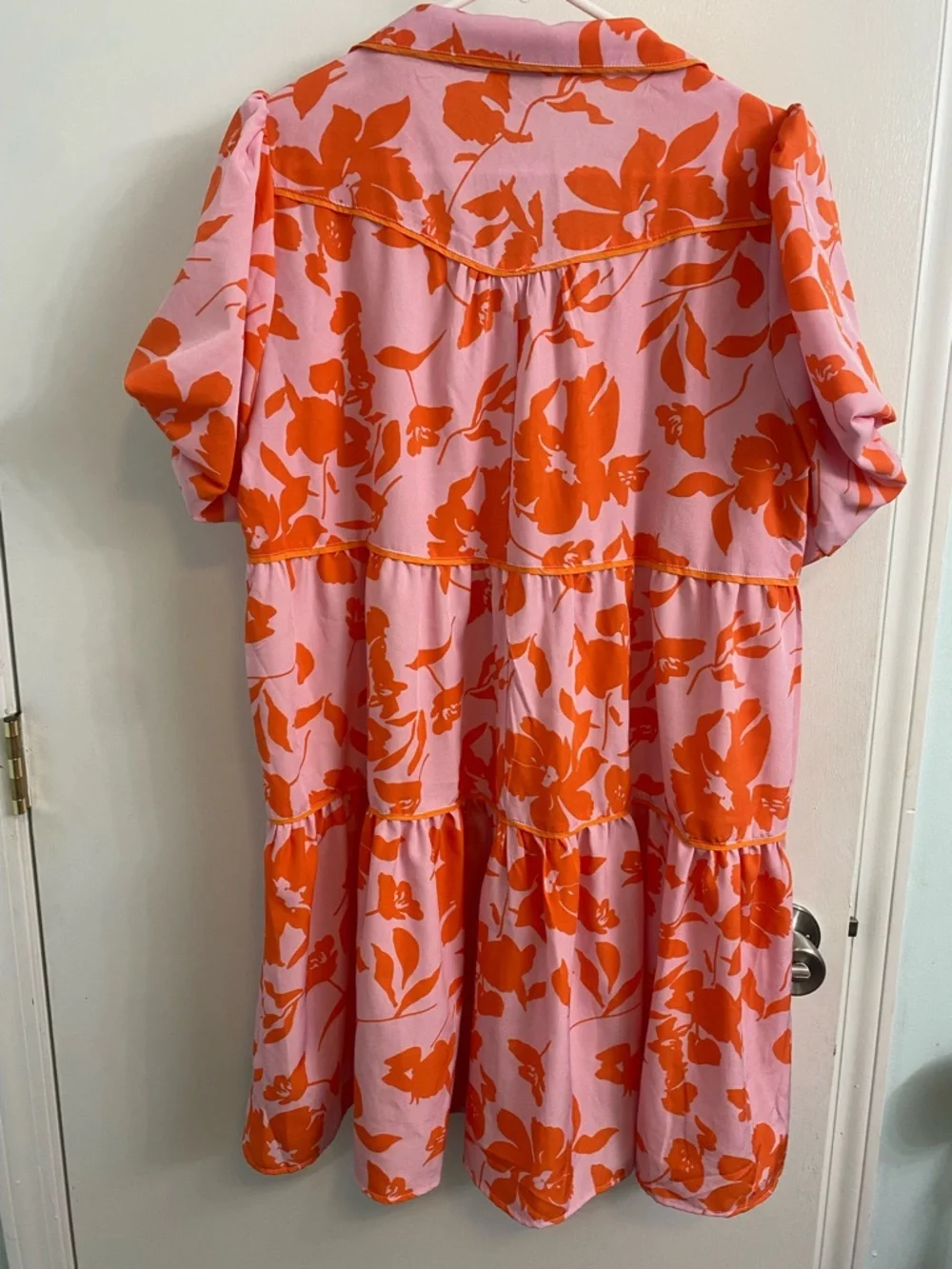 Umgee Pink Floral Tiered Mini Dress with Orange Print - Picture 4 of 8